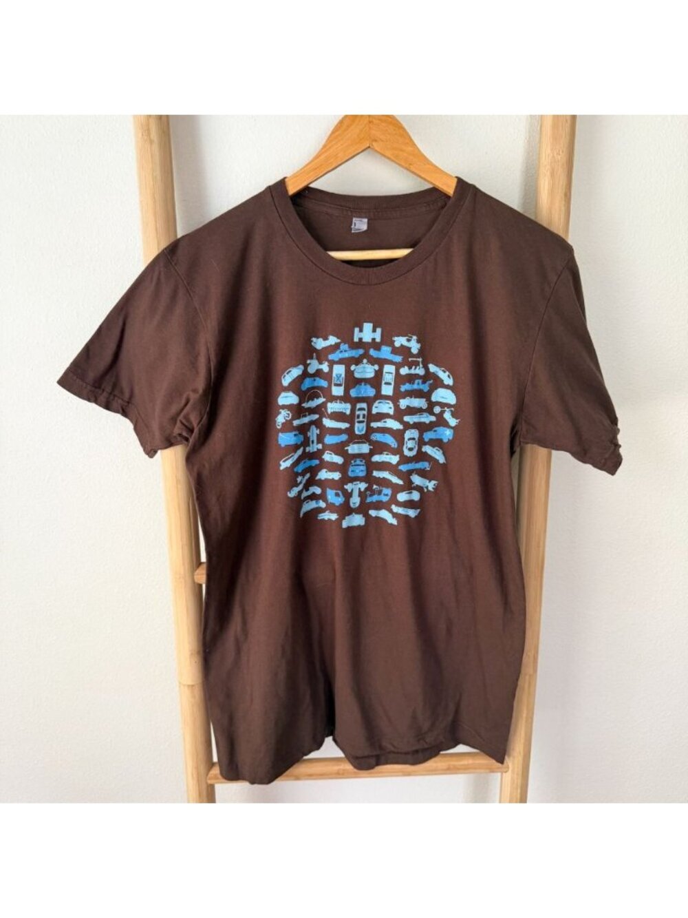 American Apparel Brown Graphic Vehicles T Shirt USA Made Large